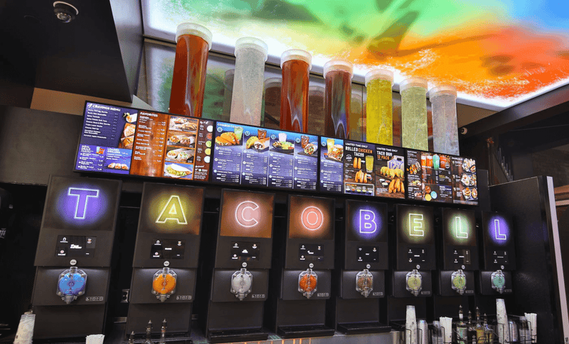 FBD Frozen. Signage on Taco Bell frozen beverage dispensers.