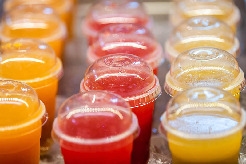 FBD Frozen. Tray of frozen beverages with different flavors.