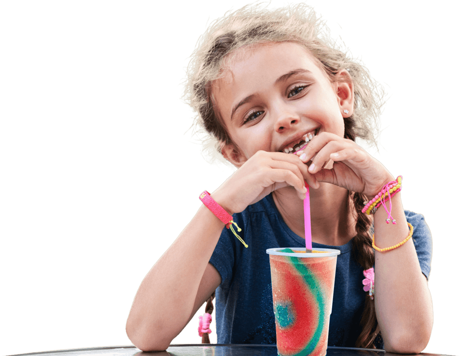 girl-smiling-and-drinking-frozen-beverage-multi-flavor